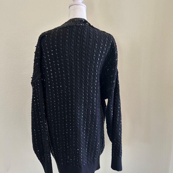 Classiques Entier Sweater Sequin Black Vintage Oversized SZL V-Neck Holiday - Picture 4 of 9